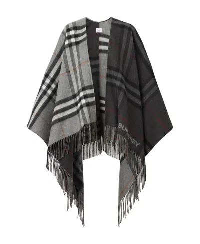 BURBERRY BURBERRY CONTRAST CHECK FRINGED-EDGE CAPE