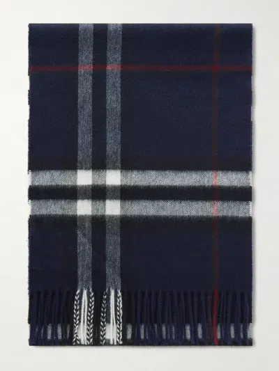 Burberry Embroidered Cashmere Scarf 168 Cm X 30 Cm In Blue