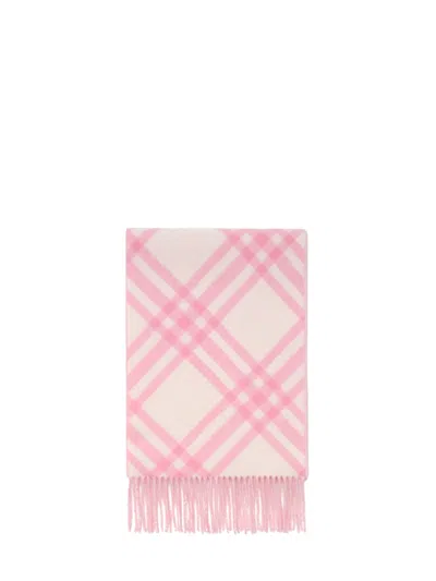 Burberry Fringed Edge Check Pattern Scarf In Pink
