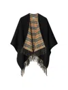 Burberry Black Wool Cape With Check Pattern In Black