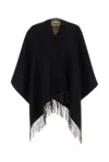 Burberry Black Wool Cape With Check Pattern In Black