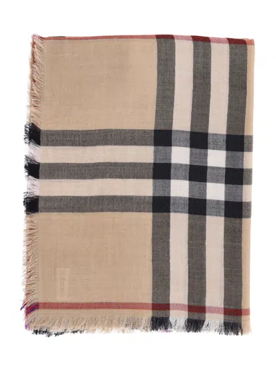 Burberry Fringed Edge Wraparound Scarf In Sand
