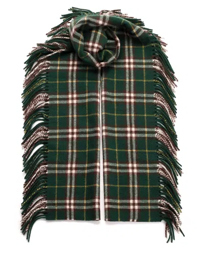Burberry Fringed Hems Scarf In Green