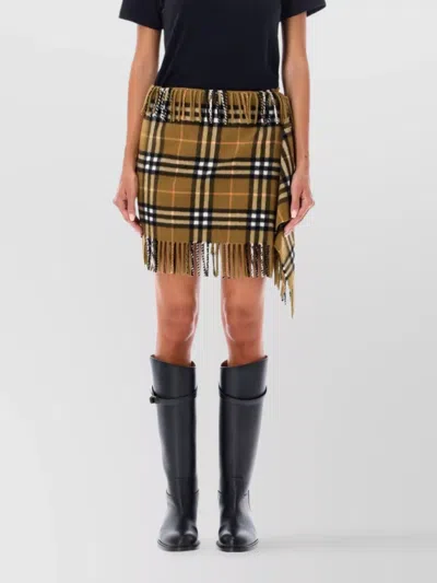 BURBERRY FRINGED HIGH-WAISTED PLAID WRAP SKIRT