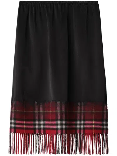 Burberry Satin Check Scarf Skirt In Black