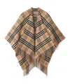 Burberry Charlotte Cape With Plaid Pattern And Fringe In Brown