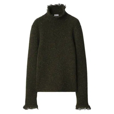 Burberry Fringed Rib-knit Wool Sweater In Green