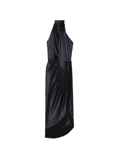 Burberry Fringed Silk Scarf Dress In Purple