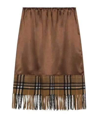 BURBERRY BURBERRY CHECKED FRINGED EDGE SKIRT