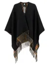 Burberry Fringed Wool Cape In Black