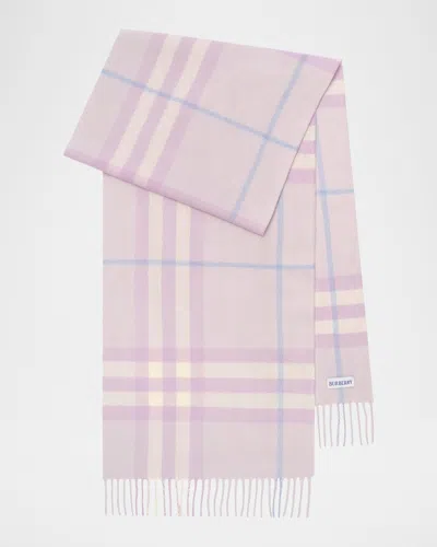 Burberry Fringe-trim Check Cashmere Scarf In Powder Pur