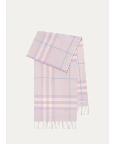 Burberry Fringe-trim Check Cashmere Scarf In Powder Purple