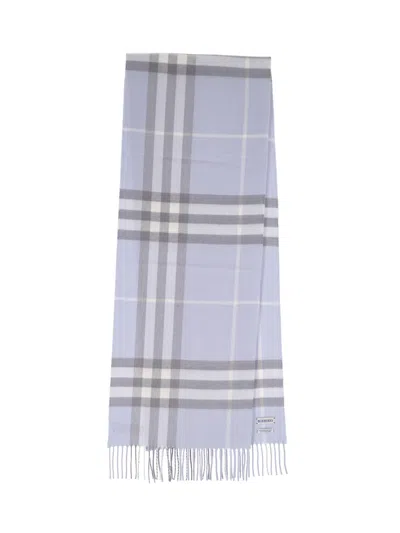 Burberry Fringe-trim Checked Scarf In Blue