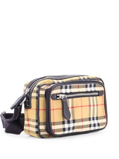 Pre-owned Burberry Front Pocket Vintage Check Canvas Crossbody Bag In Black