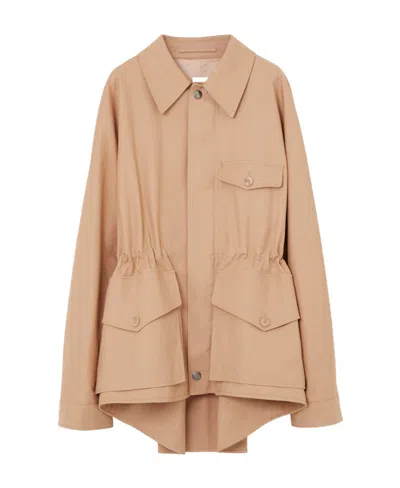 Burberry Front Press-stud Gabardine Jacket In Nude