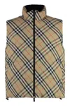 Burberry Beige Sleeveless Vest With All-over Check Motif In Tech Fabric Man In Beige
