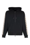 Burberry Check Trim Zip-up Drawstring Hoodie In Black