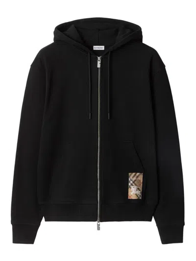Burberry Classic Zip-up Black Sweatshirt With Pocket Design