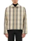 Burberry Beige Jacket With Classic Collar And All-over Check Motif In Cotton Man