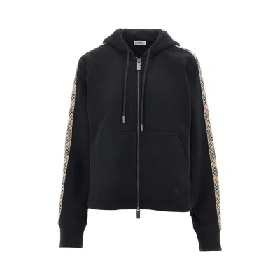 Burberry Harper Checked Cotton-jersey Zip-up Hoodie In Black