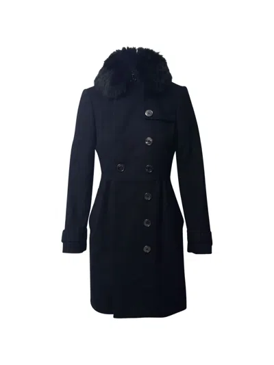 Pre-owned Burberry Fur-collar Double-breasted Coat In Black