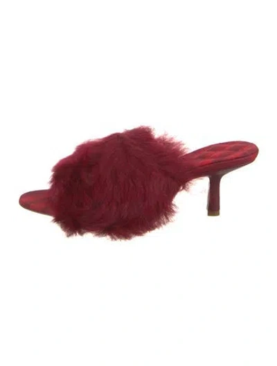 Pre-owned Burberry Fur Fur Trim Mules In Red