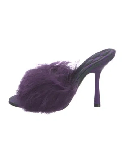 Pre-owned Burberry Fur Fur Trim Slides In Purple