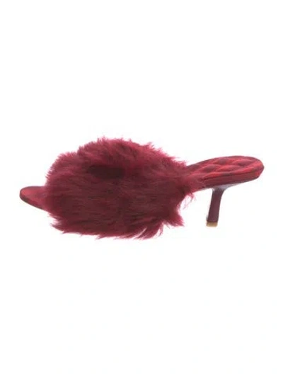 Pre-owned Burberry Fur Fur Trim Slides W/ Tags In Burgundy