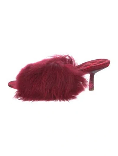 Pre-owned Burberry Fur Leather Trim Embellishment Slides In Red