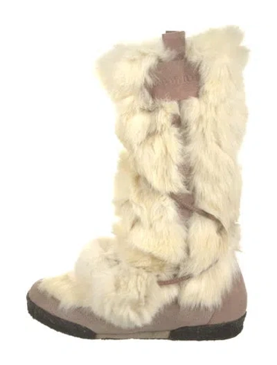 Pre-owned Burberry Fur Patterned Combat Boots In Neutral