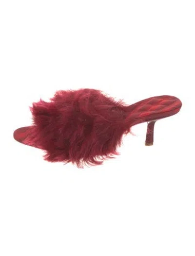 Pre-owned Burberry Fur Trim Slides In Burgundy
