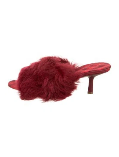 Pre-owned Burberry Fur Trim Slides In Red