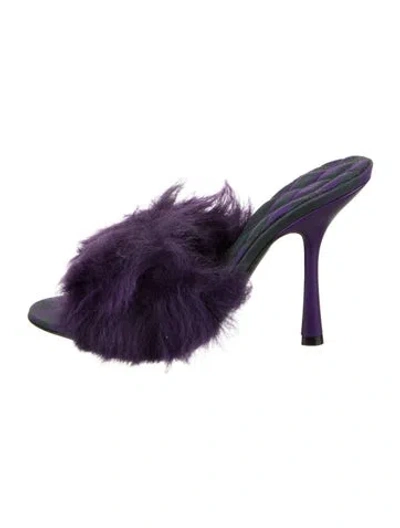 Pre-owned Burberry Fur Trim Slides W/ Tags In Purple