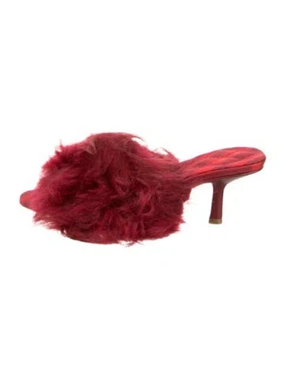 Pre-owned Burberry Fur Trim Slides W/ Tags In Red