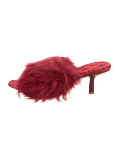 Pre-owned Burberry Fur Trim Slides W/ Tags In Red