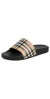 Burberry Brown Slides Sandals With Vintage Check Motif In Polyurethane In Black