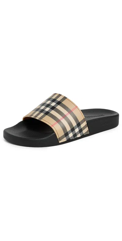 Burberry Brown Slides Sandals With Vintage Check Motif In Polyurethane In Multi