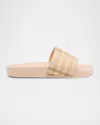 Burberry Checkered Pattern Flat Sole Slide Sandals In Teacup Ip Check