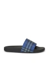 Burberry Check Pattern Flat Sole Slide Sandals In Black