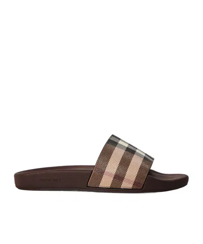 Burberry Furley Check Slides In Brown