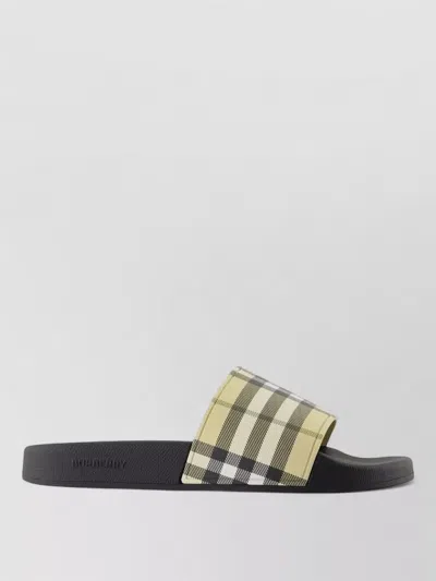 Burberry Furley Check Slides Synthetic Flat Sole In Black