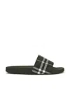 Burberry Men Dark Green Sandals With Check Motif On The Front In Rubber Man In Green