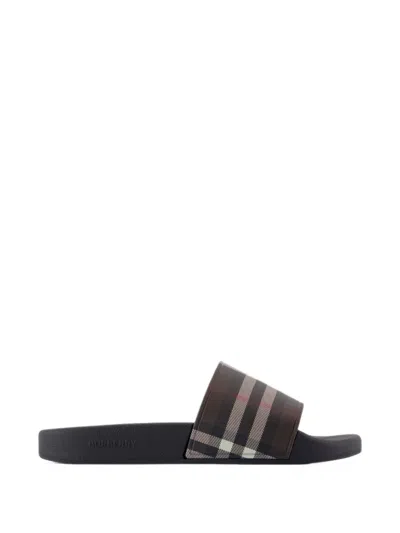 Burberry Furley Large Check Sandals In Black