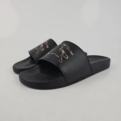Pre-owned Burberry Furley Men's Black Rubber Slide Sandals