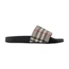 Burberry Beige Check Pool Slides In Gray