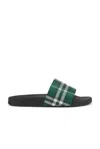 Burberry Green Check Pool Slides In Green
