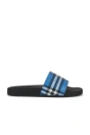 Burberry Check Pattern Flat Sole Slide Sandals In Blue