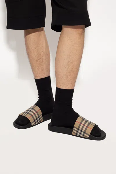 Burberry Men Vintage Check Print Slides In Black
