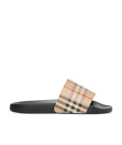 Burberry Men Vintage Check Print Slides In Black