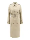 Burberry Woman Trench Woman Beige Trench Coats In Beige